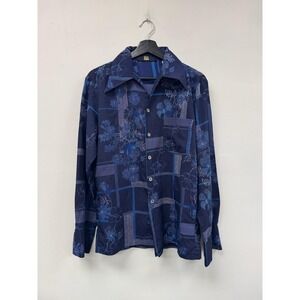 Vintage Triumph Of California Shirt Mens Medium Blue Floral Button Front 70s